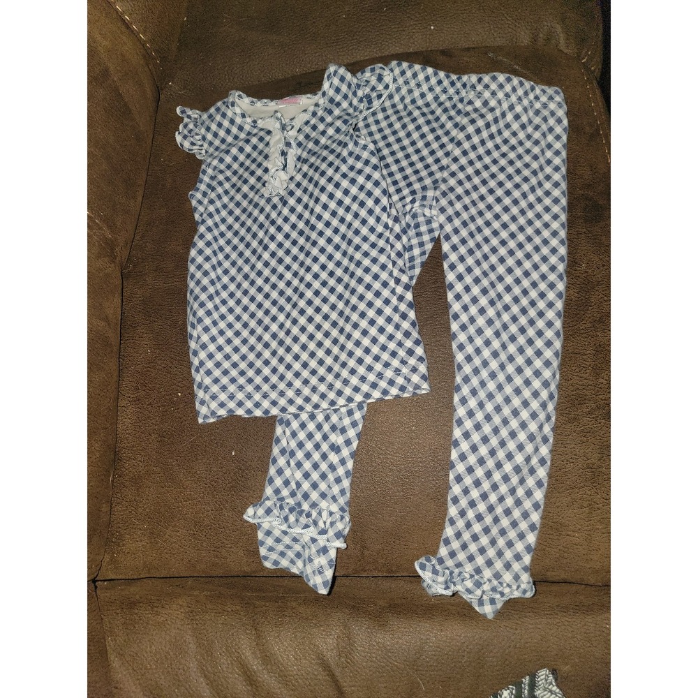 Ricrac and ruffles navy plaid tank and pants size 2t‎